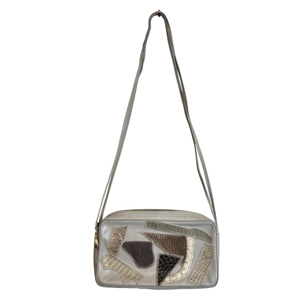 Vintage Bags by Voron Women Gray Leather & Snakeskin Design Purse